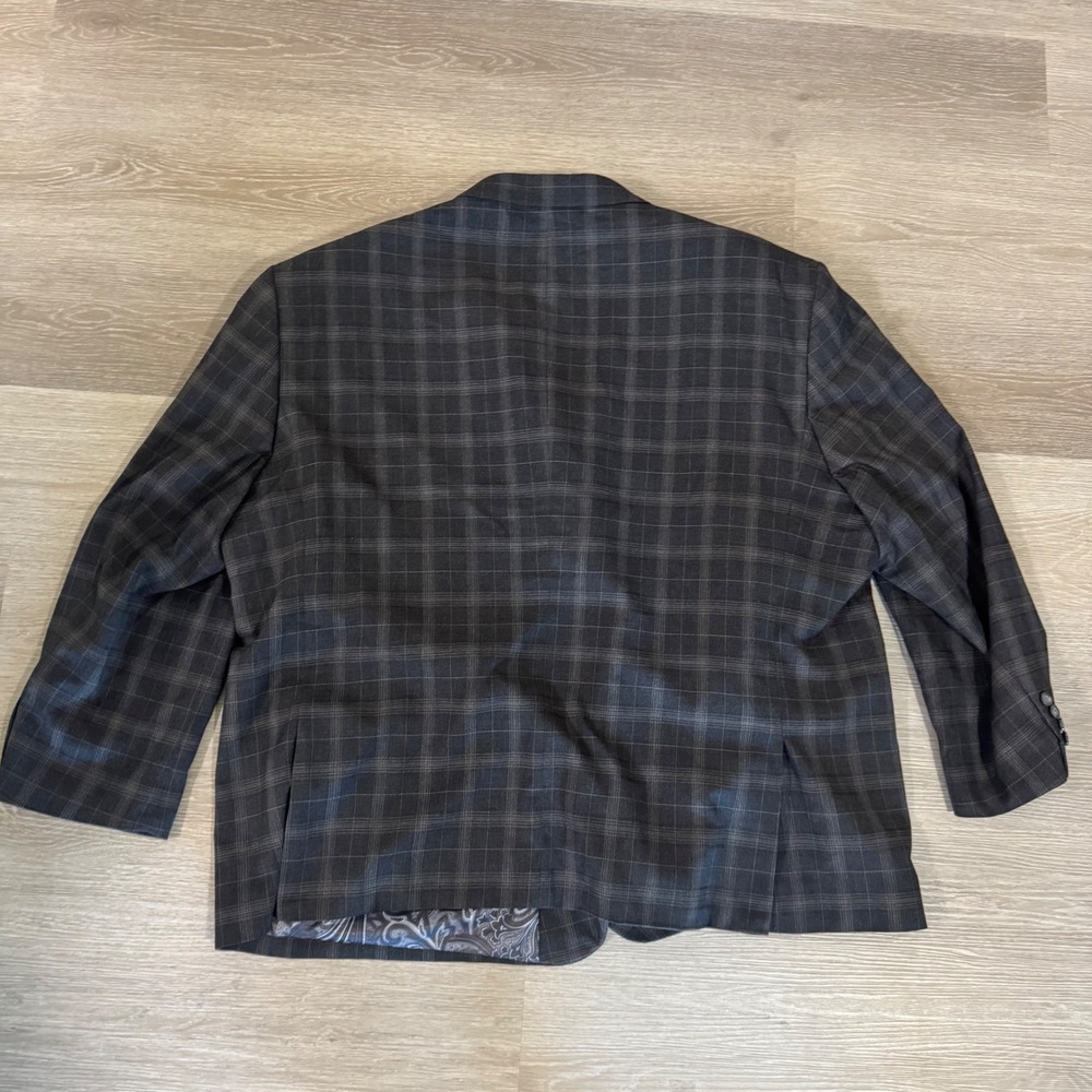 Oak Hill Plaid Sport Coat Mens 4XL (58R 60R) Dark Gray Check Two Button Blazer - Picture 6 of 10